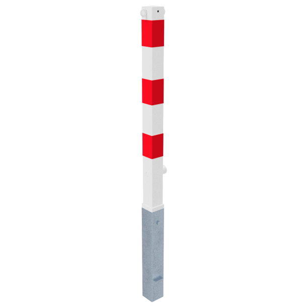 Barrier posts | Steel tube 70 x 70 mm | removable, with triangular locking mechanism | hot-dip galvanized and white coated withthree red reflecting stripes | with 2 eyelets